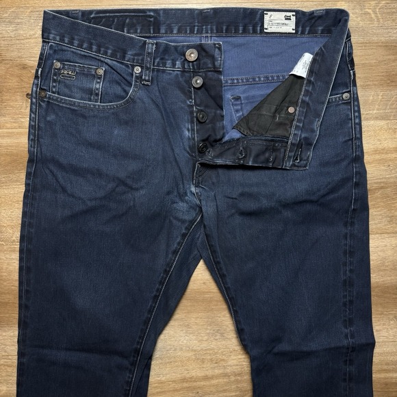G Star RAW Jeans Men 36x32 Dark Indigo 3301 Slim Fit Denim Cotton Button Fly - Picture 1 of 12